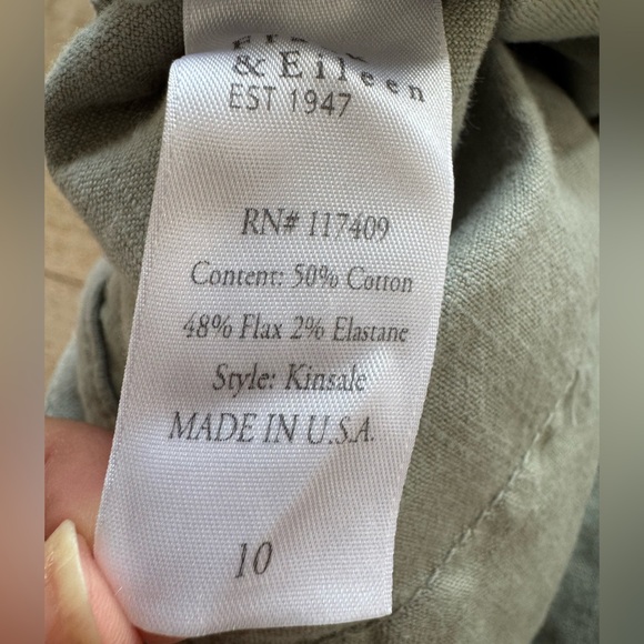 Frank & Eileen Kinsale Trouser Italian Performance Linen Sage Size 10 - Picture 8 of 9